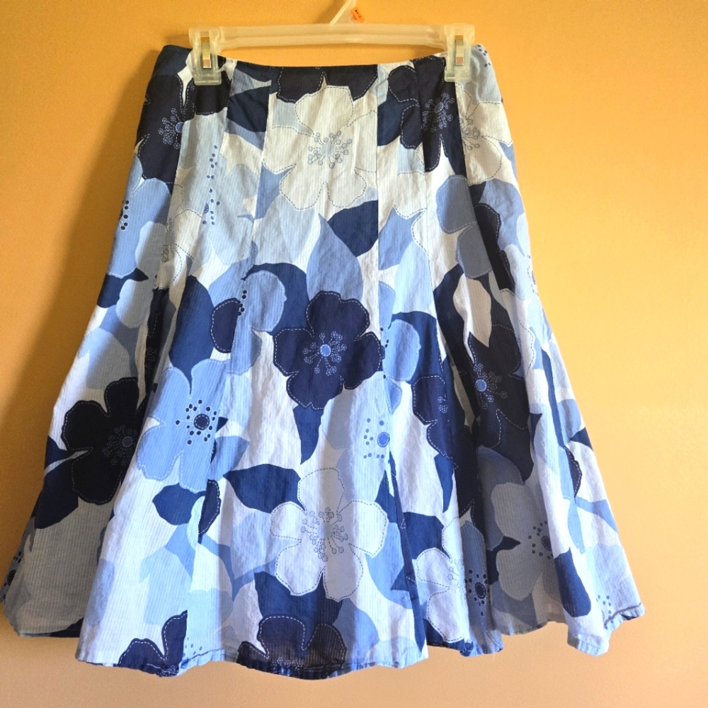 Talbots Blue Floral Midi Skirt